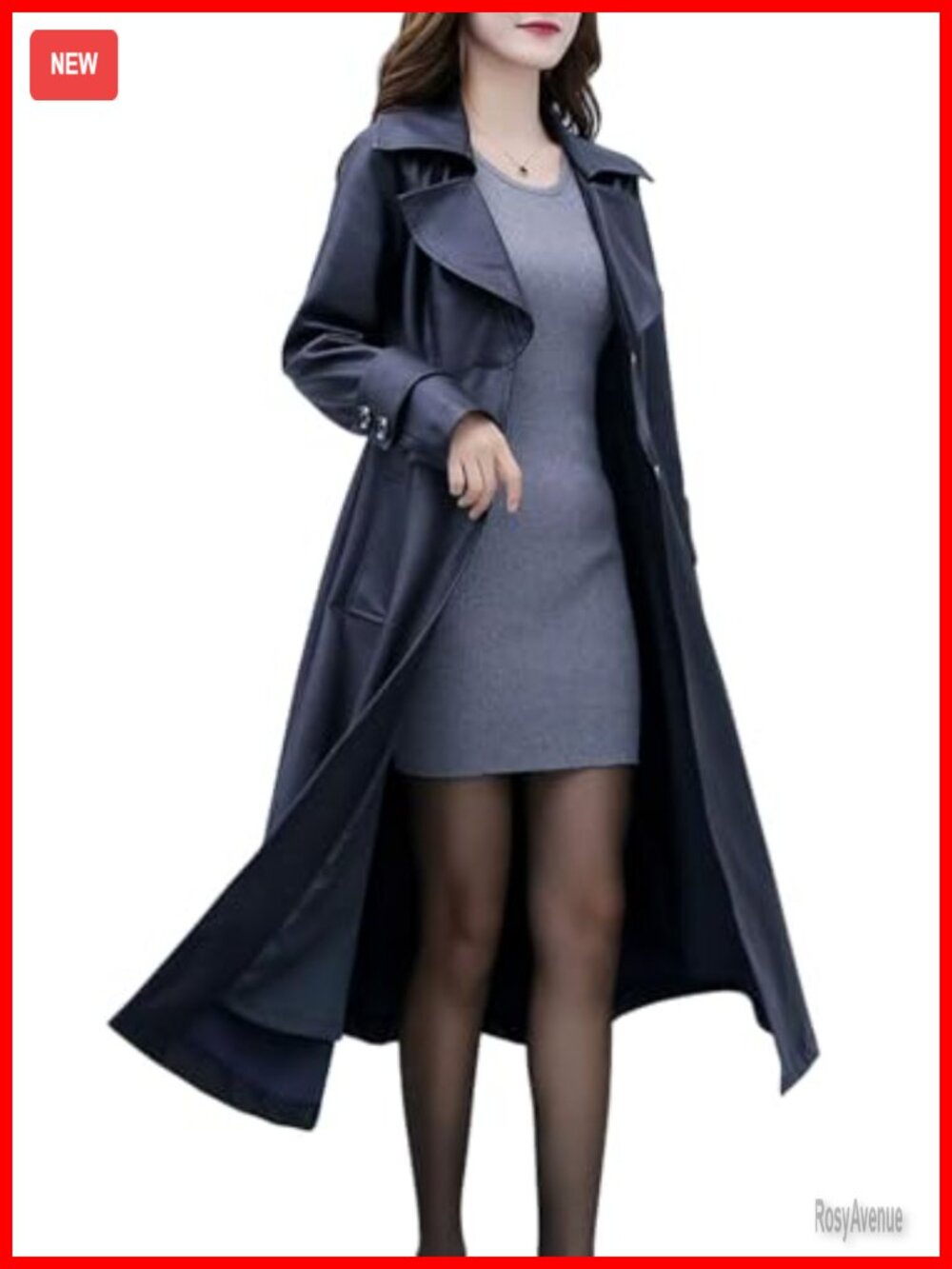 Women's Faux Leather Long Trench Coat Button Down Fit Flare Collar